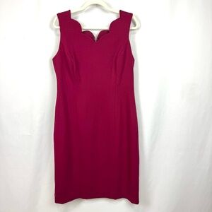 Talbots Pink Structured Sheath Azalea Dress Knee Length Scalloped Neckline Sz 12